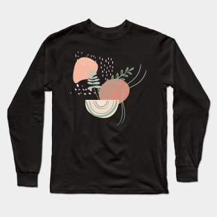 Abstract shapes dots lines and plants digital design illustration Long Sleeve T-Shirt